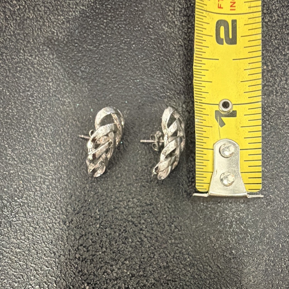 Vintage Silver Tone Braided Knot Stud Earrings Textured Weave Post Back